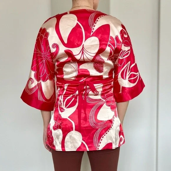 Vintage Y2K Charlotte Russe Silk Babydoll Top – 90s, 2000s, Kimono, Japanese - Picture 3 of 12